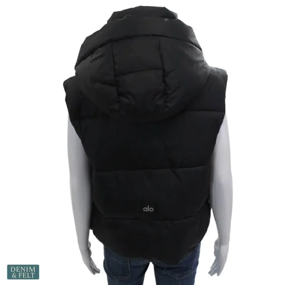 Alo Yoga Gold‎ Rush Puffer Vest Black Hooded Nylon Warm Athleisure Winter Core